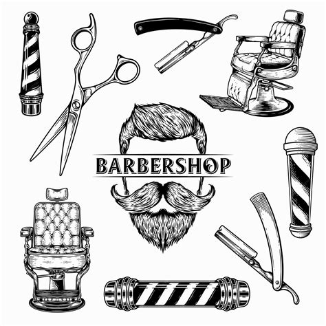 Premium Vector Set Of Vintage Monochrome Element Barbershop Vector Logo Design Concept