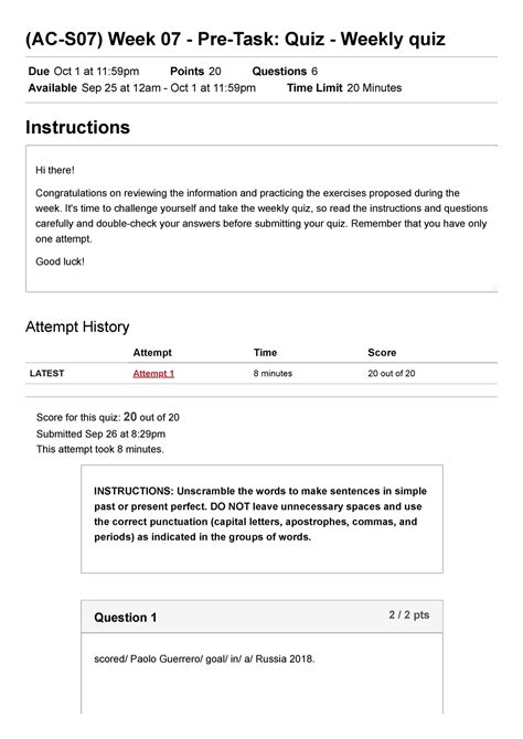 AC S07 Week 07 Pre Task Quiz Weekly Quiz Ingles IV AC S07