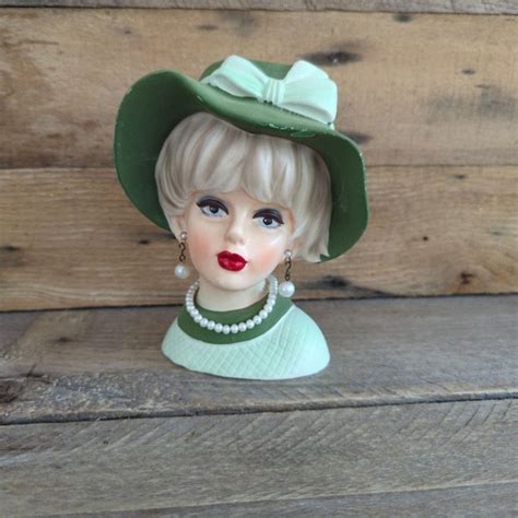 Napcoware Accents Vintage 95s Napcoware Import Lady Head Vase Green