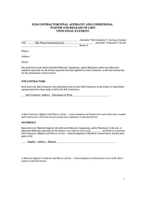 Contractor S Final Affidavit Form Florida