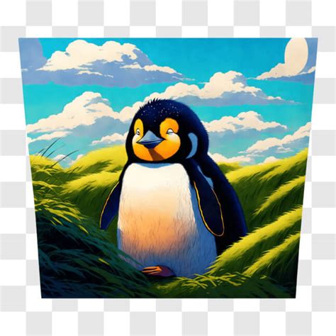 Descarga Pingüino de dibujos animados colorido en su hábitat natural