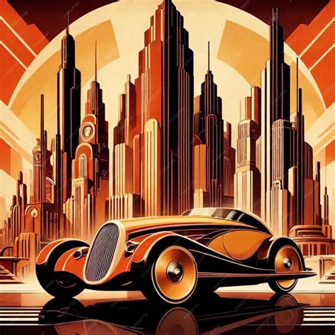 Premium Photo | Retromodern car in the city art deco vintage illustration