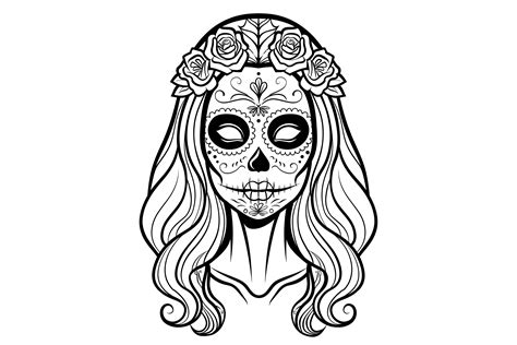 Girl Sugar Skull Coloring Page For Adult Graphic By Forhadx5 · Creative