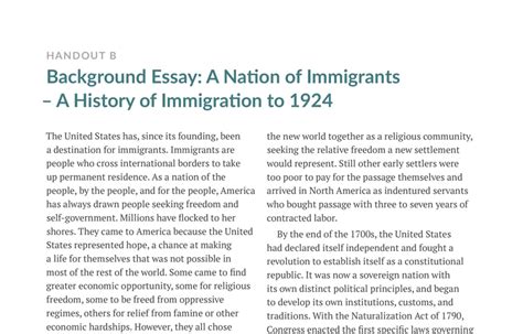 Handout B Background Essay A Nation Of Immigrants A History Of