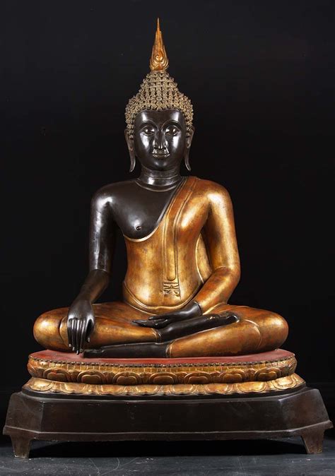 Large Brass Thai Earth Touching Buddha Statue 72 82t81 Lotus Sculpture