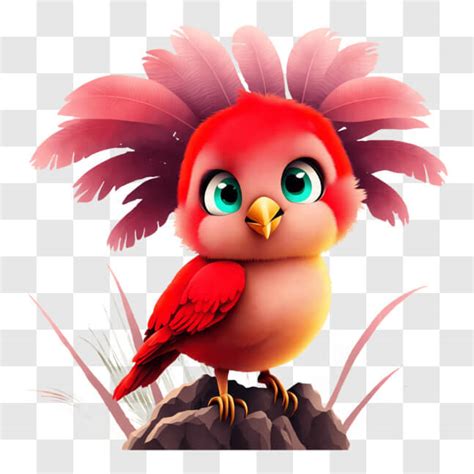 Descarga Pájaro de dibujos animados colorido en su hábitat natural PNG