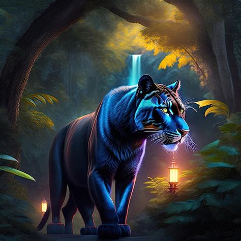 Premium Ai Image Black Panther In The Night Jungle Digital Art