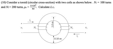 Solved Consider A Toroid Circular Cross Section With Two Coils As Shown Below Ni 100 Turns