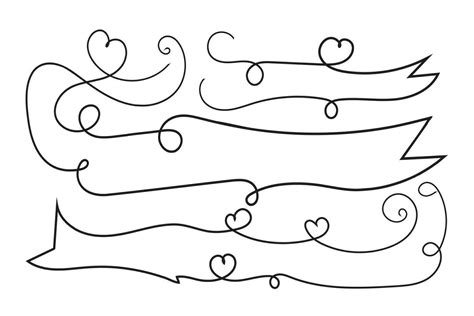 valentines day curly hearts style calligraphy outline ribbon, Hand ...