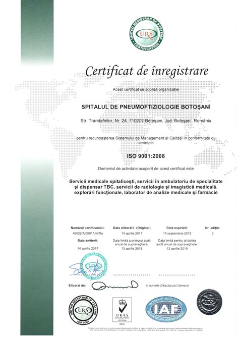 Certificari Spitalul De Pneumoftiziologie Boto Ani