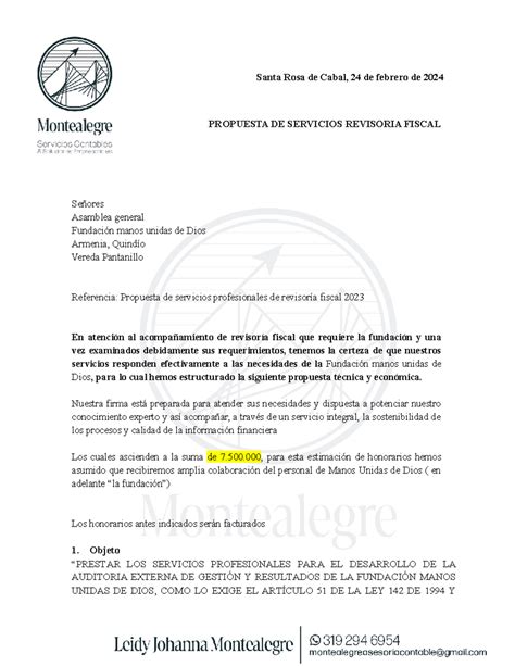 Propuesta De Servicios Revisoria Fiscal Santa Rosa De Cabal 24 De