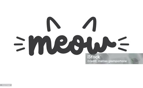 Meow Lettering With Cat Ears And Whiskers Stock Illustration Download