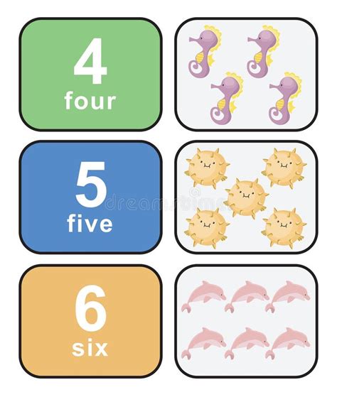 Cute Colourful Numbers Flashcard For Kids Learning To Count Stock