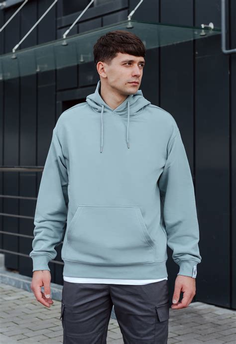 Купить однотонное голубое худи Staff light blue basic oversize fleece в ...