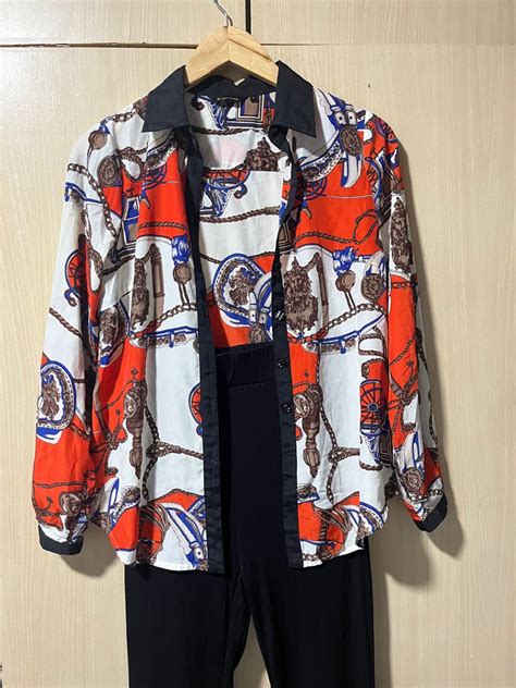 Printed Long Sleeve Polo, Women's Fashion, Tops, Blouses on Carousell