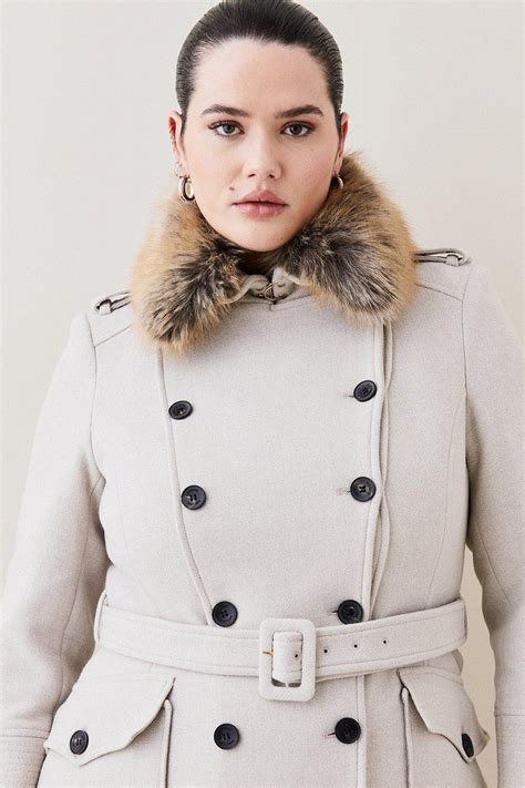 Karen Millen Lydia Millen Plus Size Italian Wool Faux Fur Collar