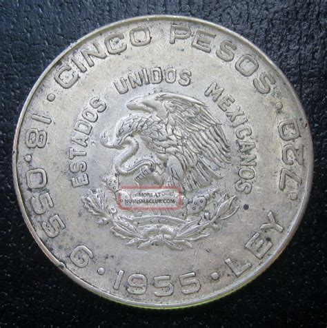 Mexico 1955 Five Silver Pesos Xf Au G2312