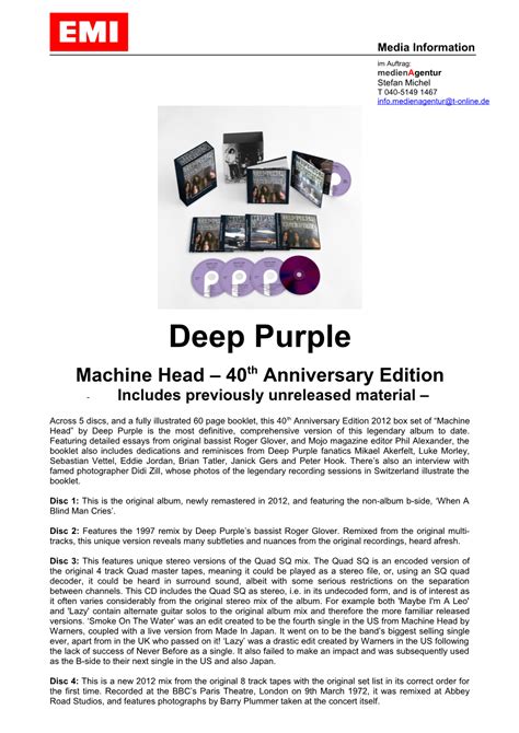 Deep Purple Machine Head 40th Anniversary Edition Includes Previously Unreleased Material