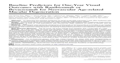 Baseline Predictors For One Year Visual Outcomes With Ranibizumab Or