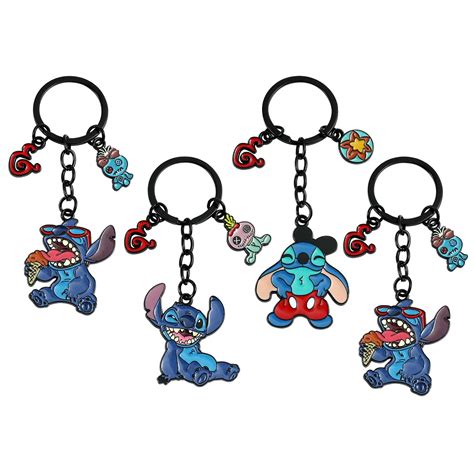 Disney Anime Lilo Stitch Keychain Cartoon Cute Stitch Metal Pendant