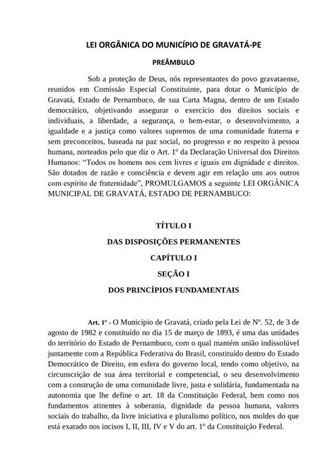 Pdf Lei OrgÂnica Do MunicÍpio De GravatÁ Fbrgravatacmportaltransparenciaanexos