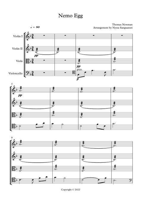 Nemo Egg Main Title Arr Nyssa Sanguansri By Thomas Newman Sheet Music For String Quartet At