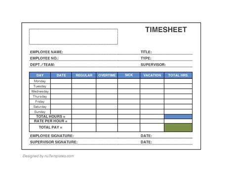 Free Timesheet Template Printable PDF