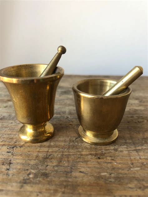 Vintage Miniature Solid Brass Pair Of Mortar And Pestle Mortar And Pestal Signed Mora