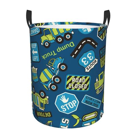 Coaee Dump Truck Laundry Basket With Handle Waterproof Round