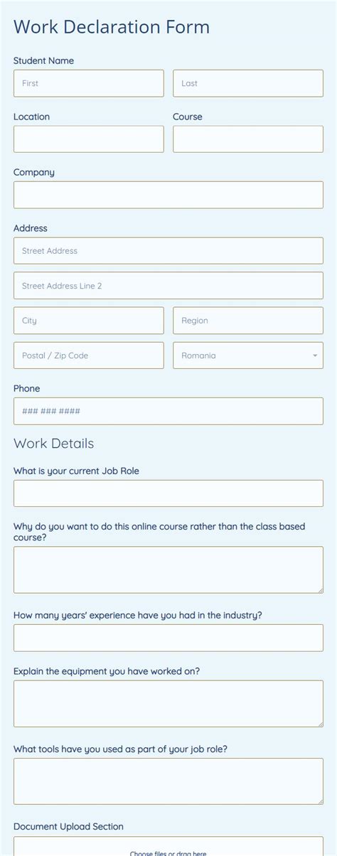 Work Declaration Form Template 123formbuilder