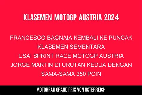 Klasemen Sementara Motogp Usai Sprint Gp Austria Rungansport