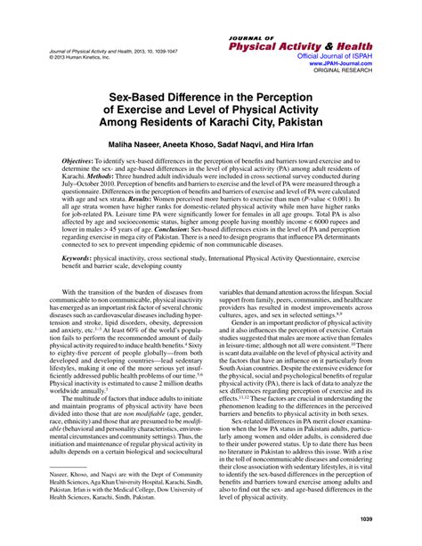 Pdf Sex Based Difference In The Perception Of Exercise And Level Of