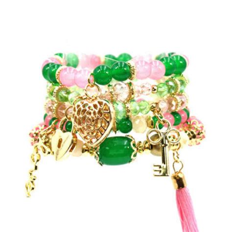 Pink And Green Bracelet Pink And Green And Gold Multi Strand Bracelet