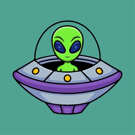 Ilustración De Vector De Icono De Dibujos Animados De Ovni Alienígena Vector Premium