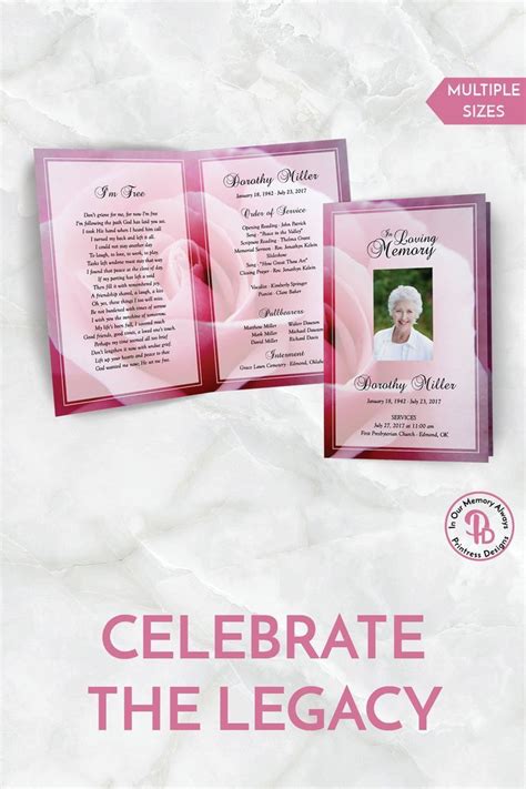 Delicate Pink Rose Funeral Program Template Printable Order Of Service Celebration Of Life