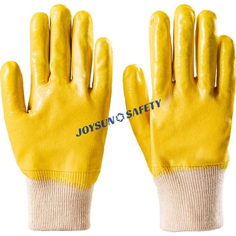 NJ002 Yellow Nitrile Fully Dipped Anti Oil Work Gloves JoySunSafety