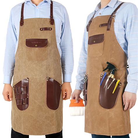 Weeyi Barber Apron Men Women Waxed Canvas Apron For Hairdresser Leather