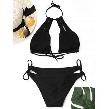 Halter Cut Out Cropped Bikini Set Black L In Bikinis Dresslily