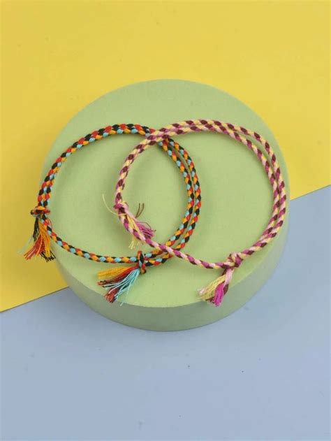 Pcs Girls Tassel Decor Color Block Braided Bracelet Em Fabrica