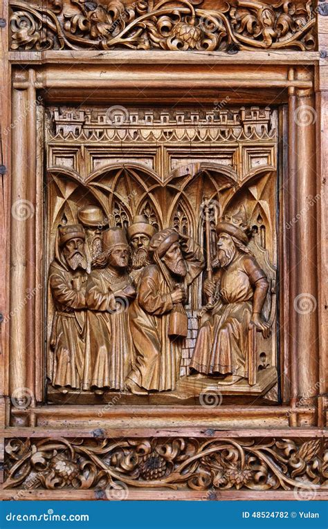 Wood Carving On A Church Door Stock Photo Image 48524782