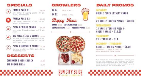 Carta Del Restaurante Sun City Slice Pizza Eastlake El Paso