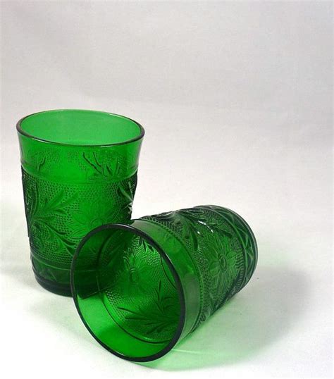 Two Dark Green Sandwich Glass Depression Glass Tumblers Etsy