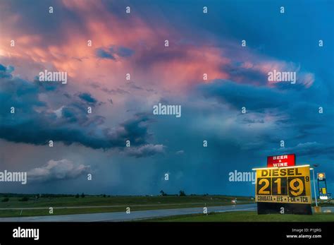 Thunderstorm (Cumulonimbus capillatus mammatus) after sunset during the ...