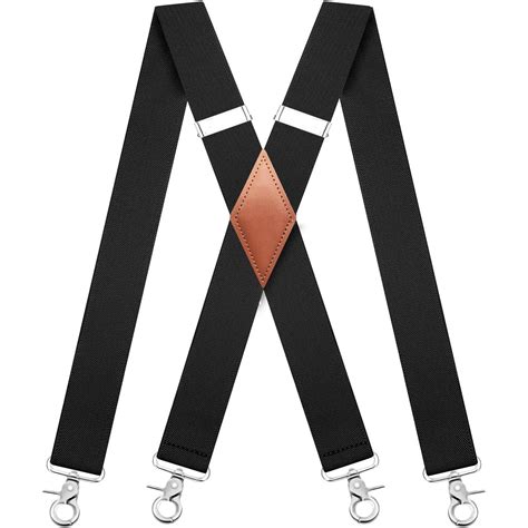 Qcwqmyl Black Suspenders For Men Heavy Duty With 4 Snap Hooks Braces