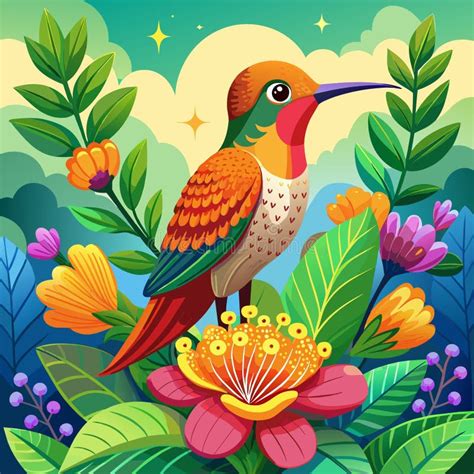 Allens Hummingbird Bird Delightful Sits School Flower Vector Stock