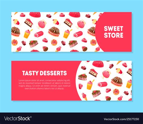 Sweet Store Tasty Desserts Banner Templates Set Vector Image