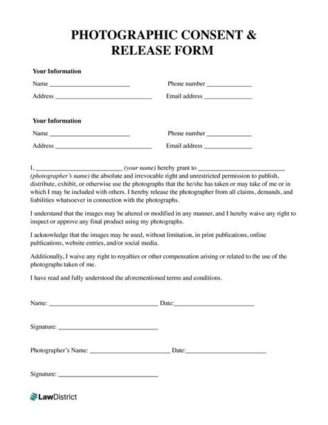 Free Photo Release Form Consent For Photo Release