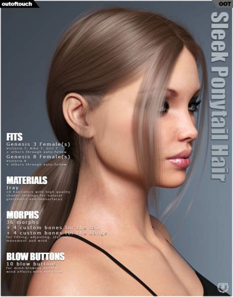 Sleek Ponytail Hair For Genesis 3 And 8 Females 3d Hair For Poser And