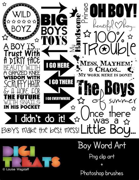 Boys Word Art Png Clip Art Photoshop Brush Set Scrapbooking Card