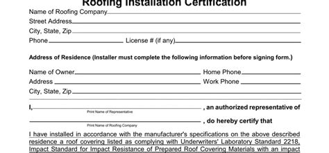 Roofing Installation Certification PDF Form FormsPal